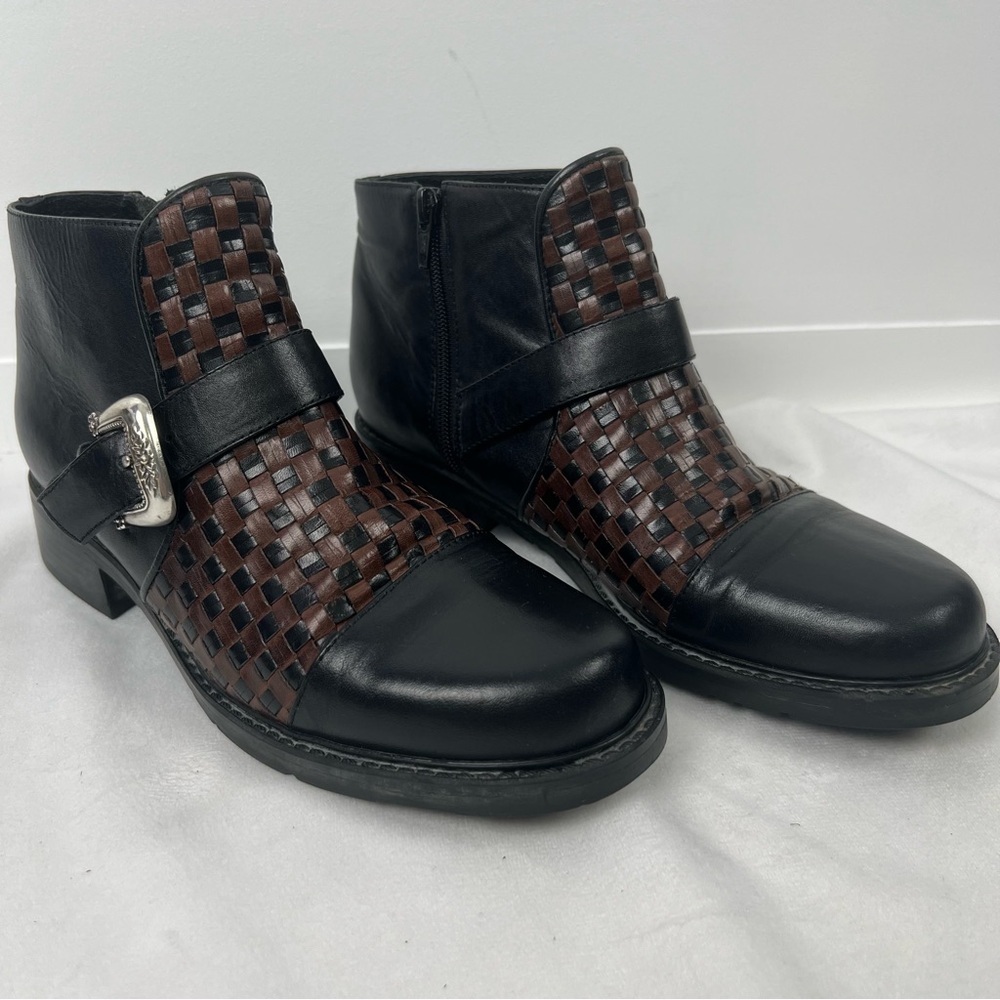 Brighton Black and Brown Woven Ankle Boots Made in Brazil Women’s 6.5